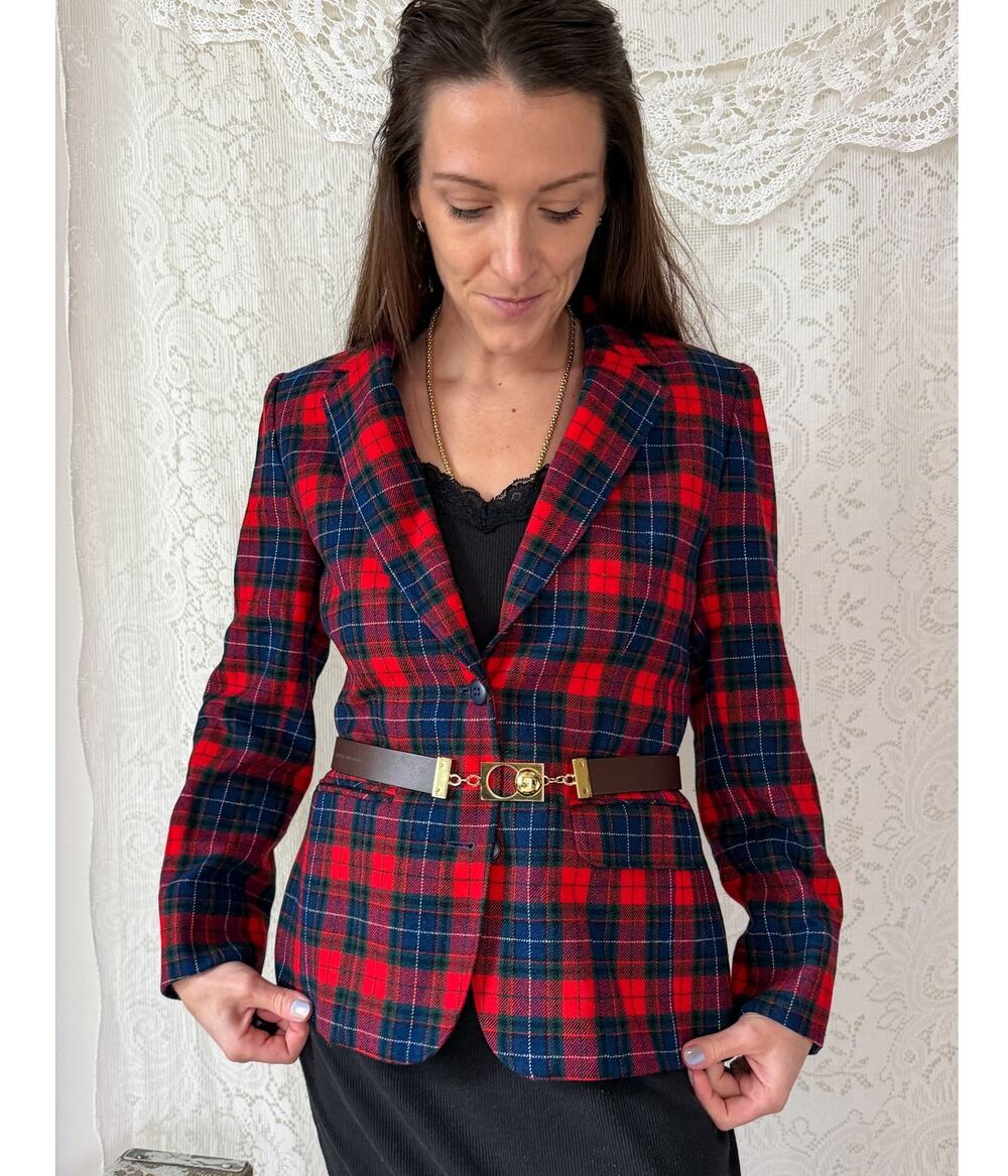 Vintage Pendleton Red Tartan Plaid Pure Virgin Wool Blazer Made in USA